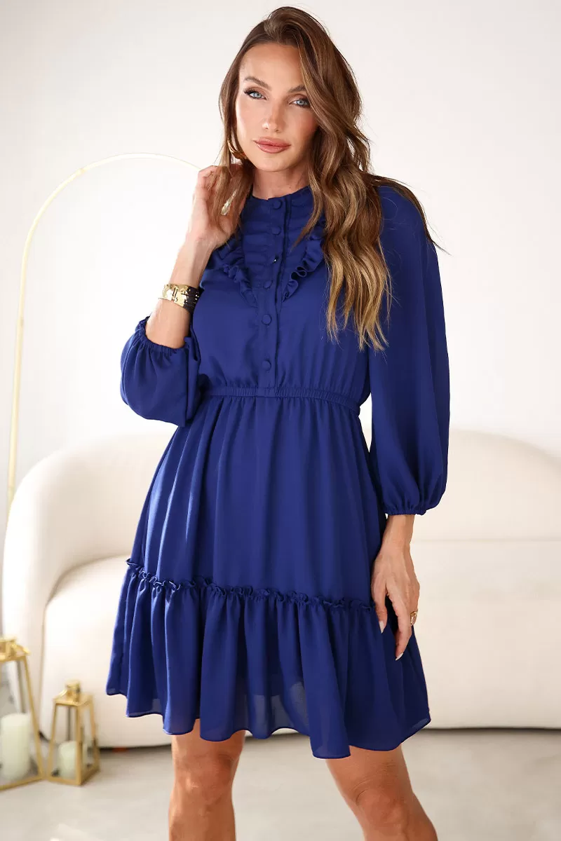 Miss Misses - Fatima Crepe Dress with EC frill/ Navy Button - 54501004