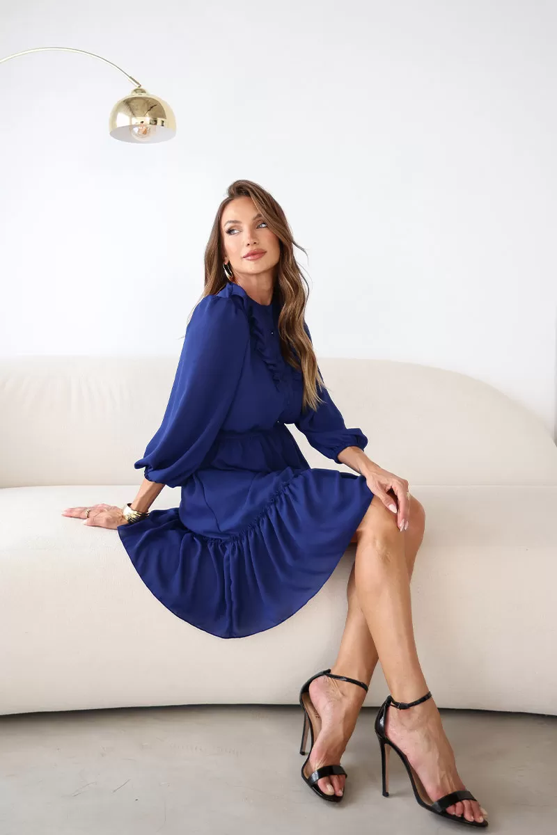 Miss Misses - Vestido Fatima Crepe C/ Babado E C/ Botão Marinho - 54501004