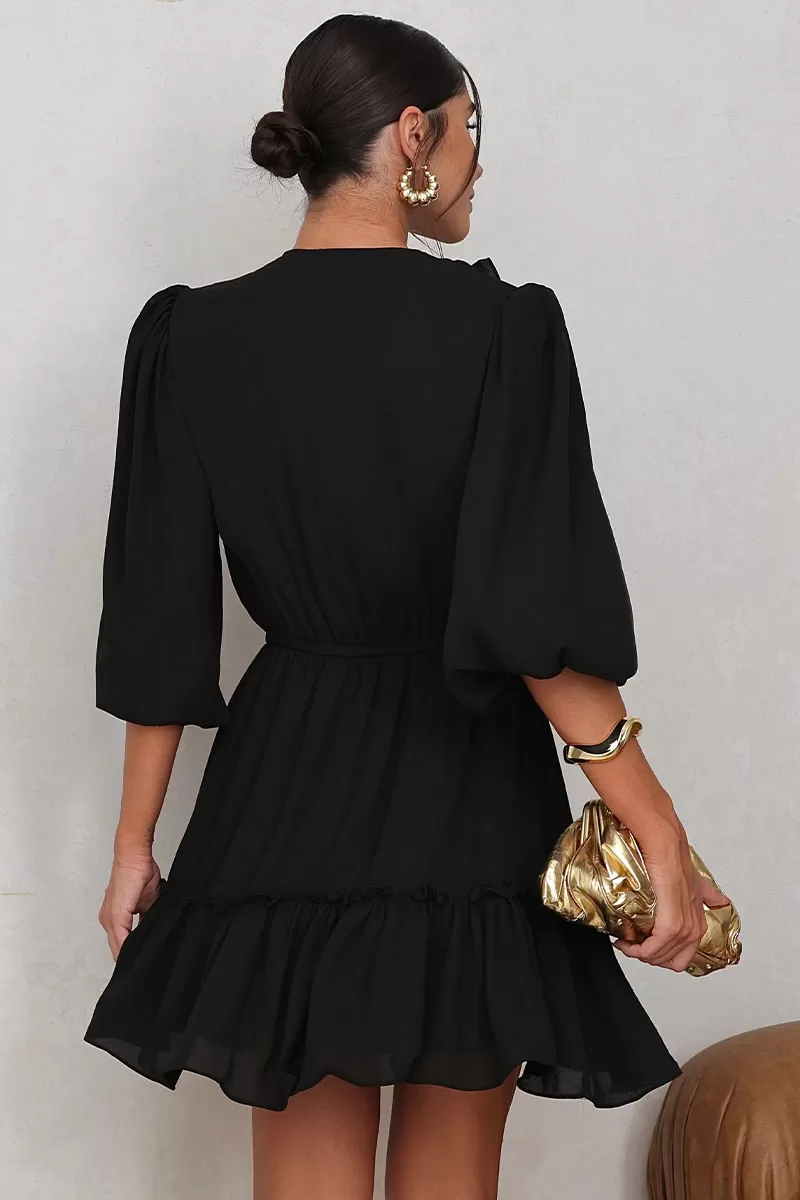 Miss Misses - Fatima Crepe Dress with EC frill and Black Button - 54501001