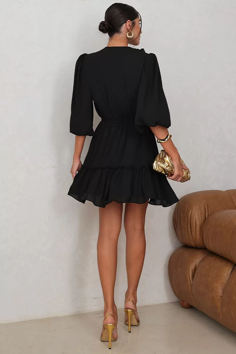 Miss Misses - Fatima Crepe Dress with EC frill and Black Button - 54501001