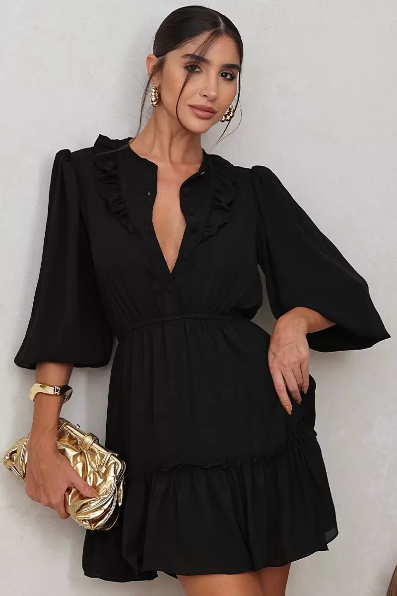 Miss Misses - Fatima Crepe Dress with EC frill and Black Button - 54501001