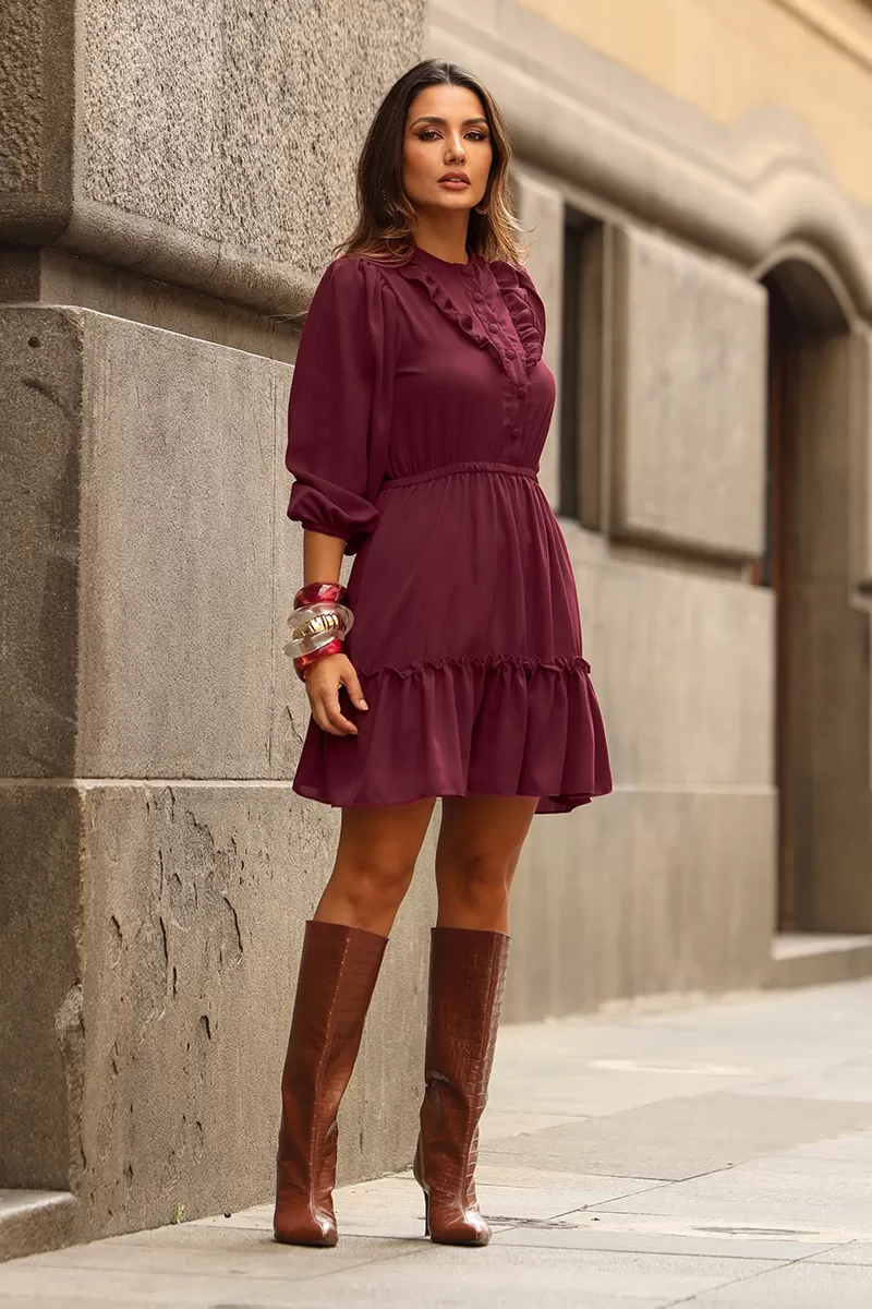 Miss Misses - Fatima Crepe Dress with EC Frill and Buttons - 54501006