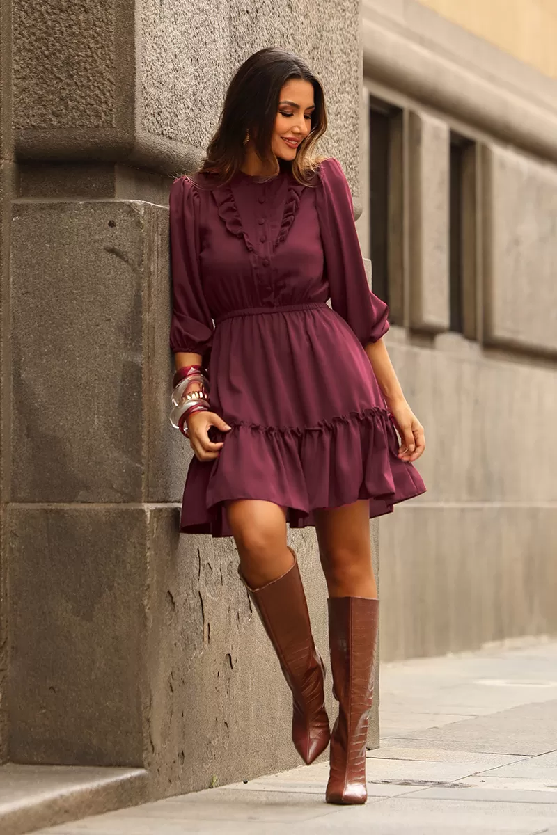 Miss Misses - Fatima Crepe Dress with EC Frill and Buttons - 54501006