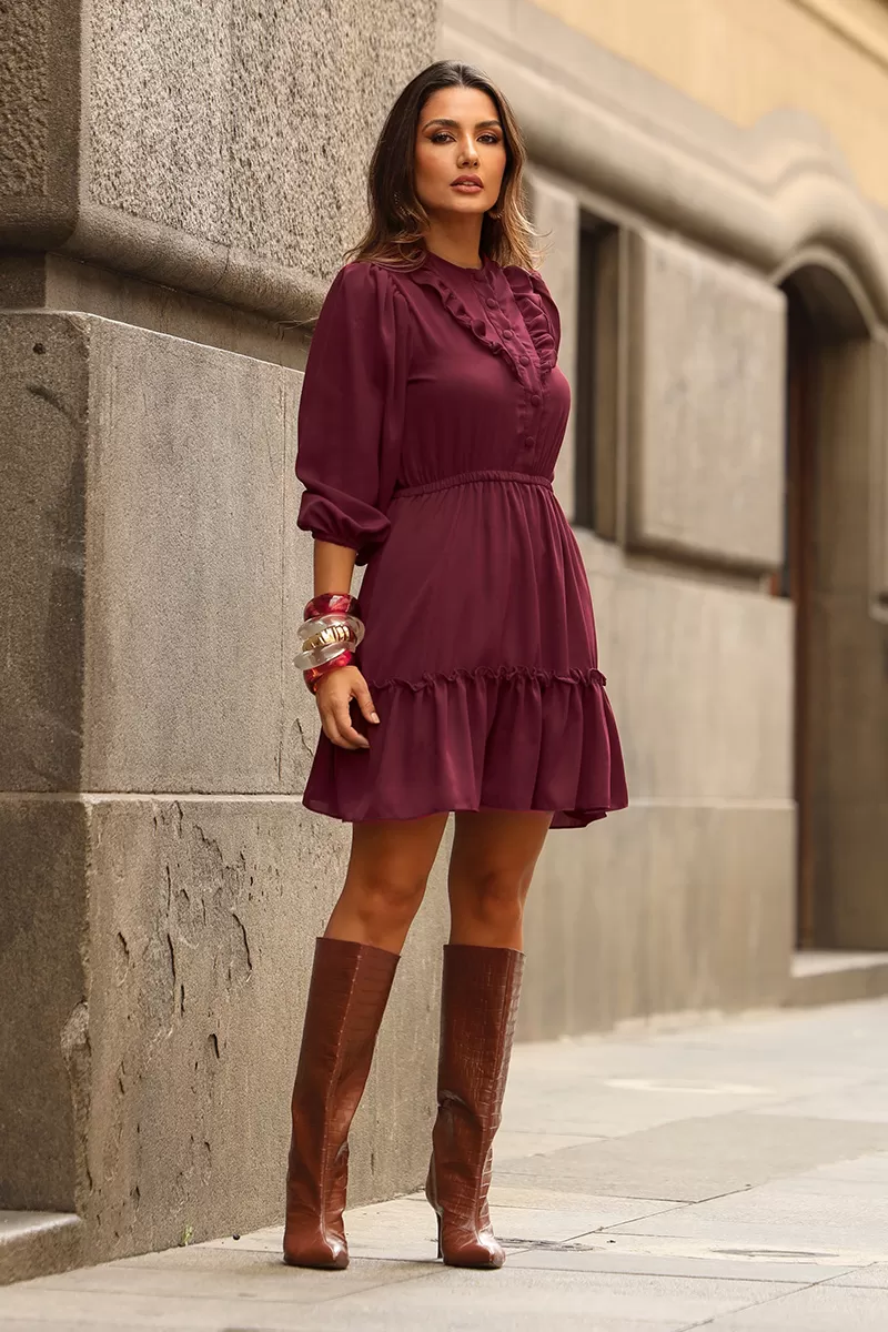 Miss Misses - Fatima Crepe Dress with EC Frill and Buttons - 54501006