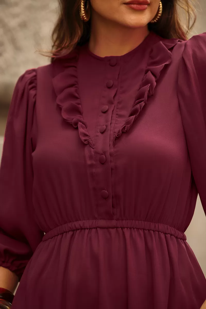 Miss Misses - Fatima Crepe Dress with EC Frill and Buttons - 54501006