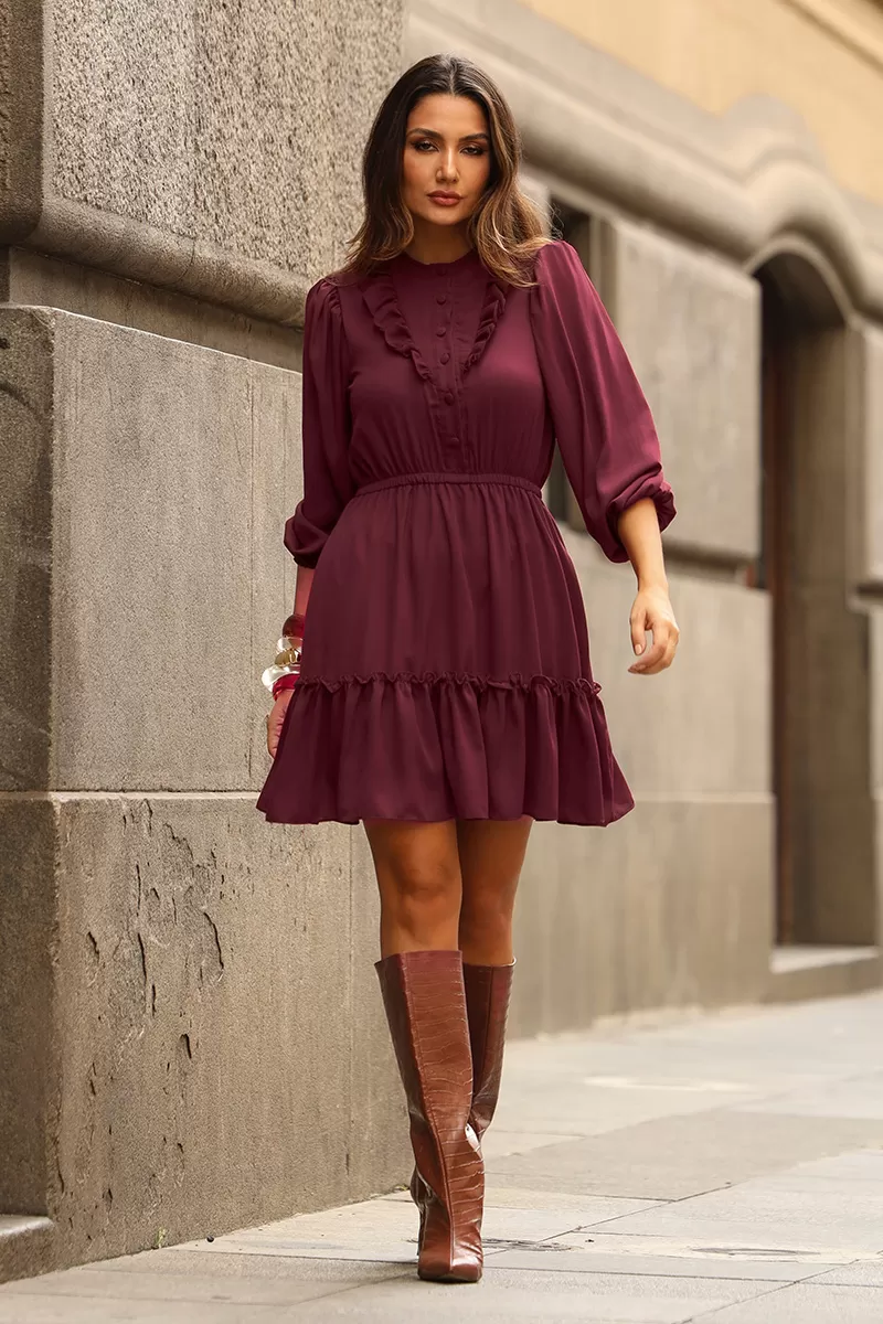 Miss Misses - Fatima Crepe Dress with EC Frill and Buttons - 54501006