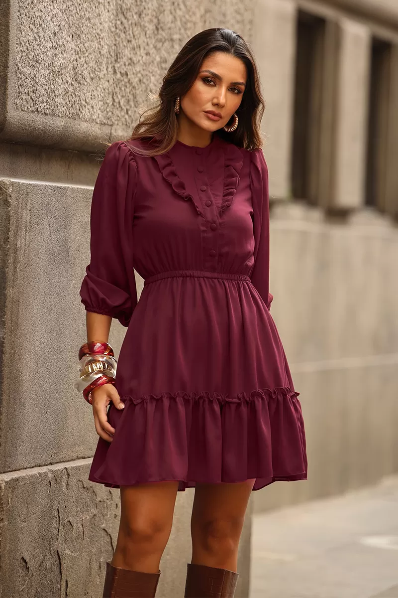 Miss Misses - Fatima Crepe Dress with EC Frill and Buttons - 54501006