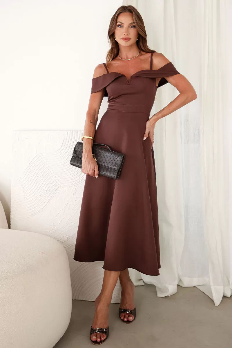 Miss Misses - Flavia Off-the-Shoulder Dress with Brown Straps - 54294214
