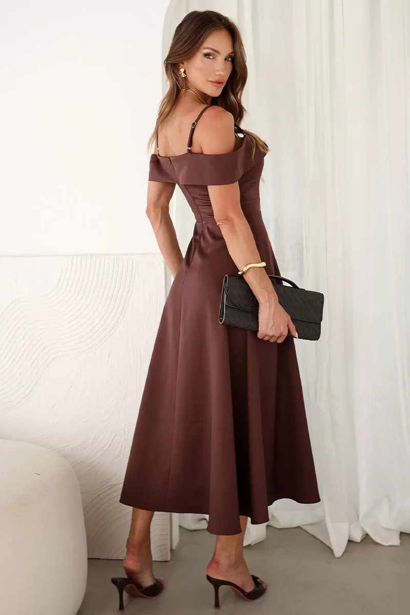 Miss Misses - Flavia Off-the-Shoulder Dress with Brown Straps - 54294214