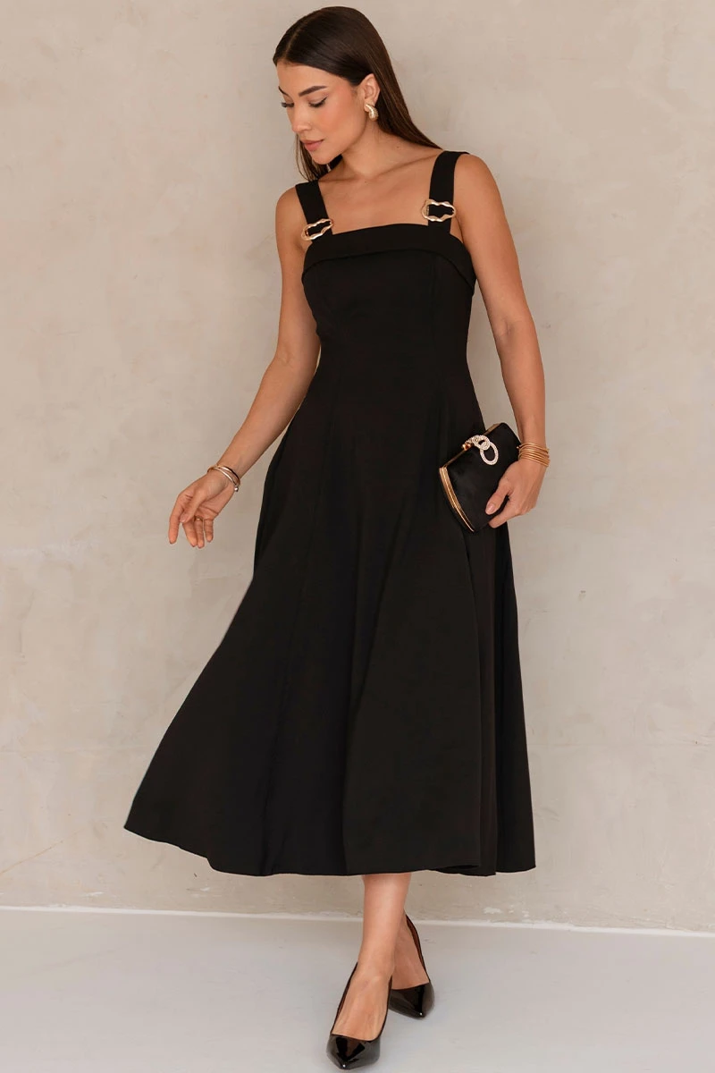 Miss Misses - Vestido Gisele Com Detalhe Passante Metal Preto - 54491001