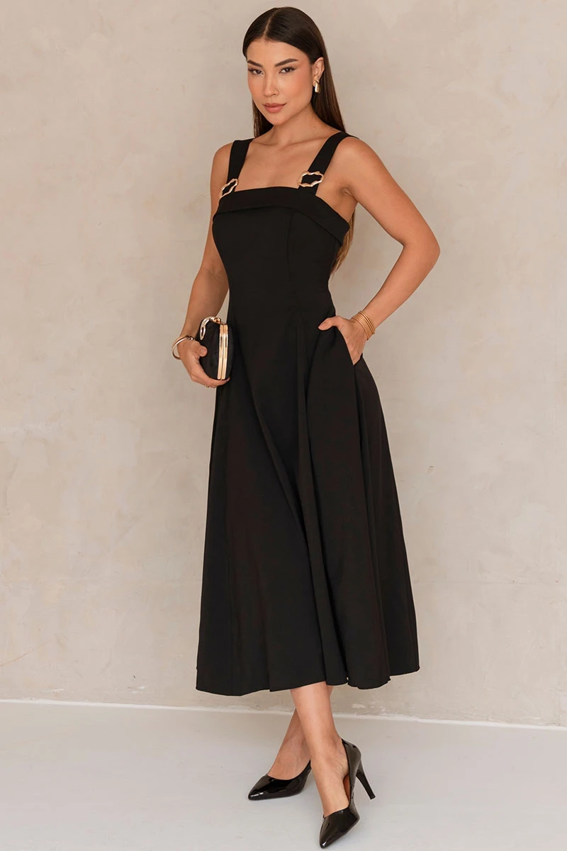 Miss Misses - Vestido Gisele Com Detalhe Passante Metal Preto - 54491001