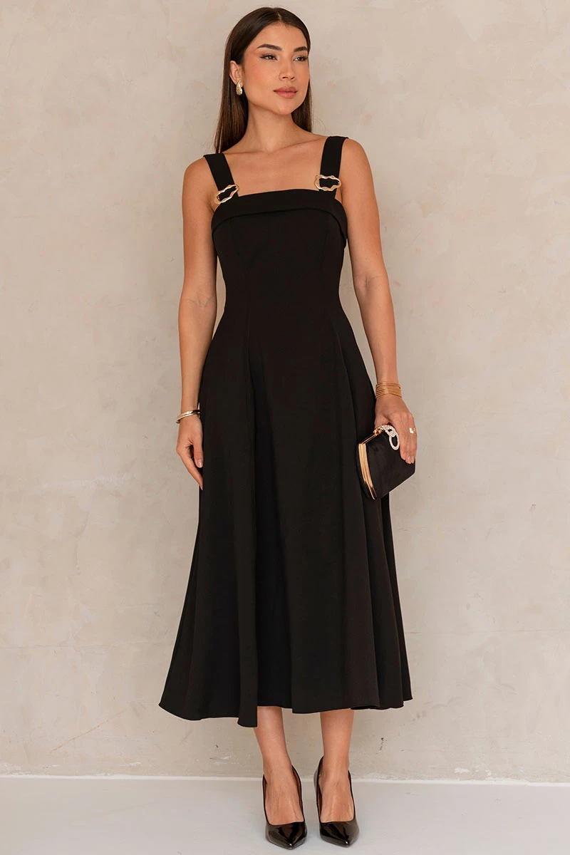 Miss Misses - Vestido Gisele Com Detalhe Passante Metal Preto - 54491001