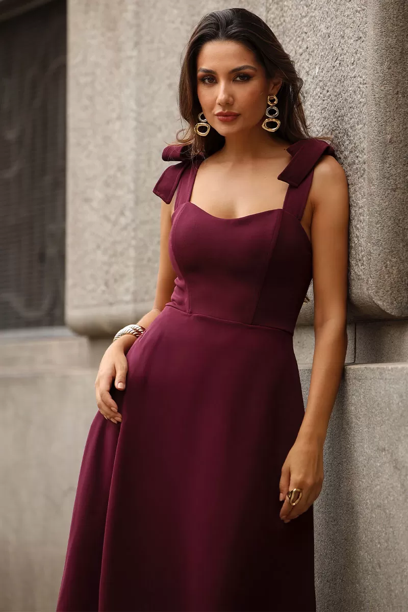 Miss Misses - Katia Dress with Straps and Bow with Wine Fin - 54421006