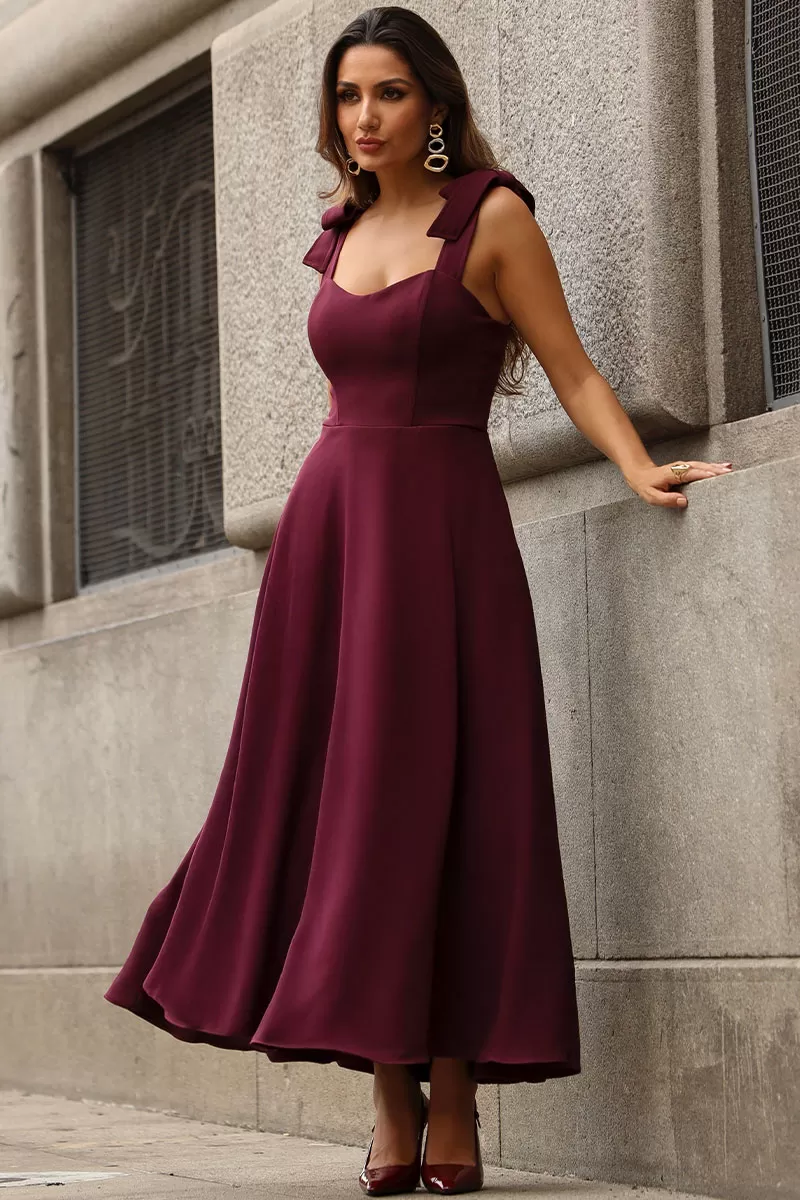 Miss Misses - Katia Dress with Straps and Bow with Wine Fin - 54421006