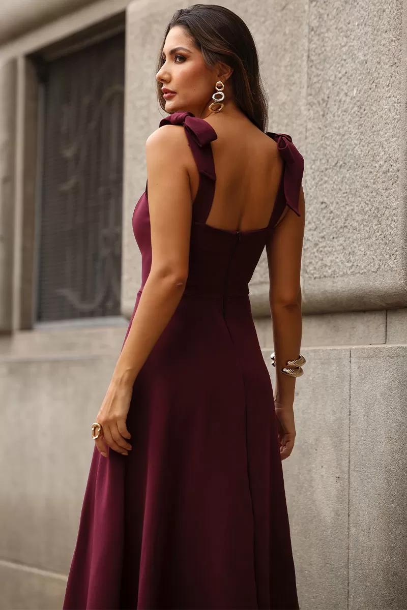 Miss Misses - Katia Dress with Straps and Bow with Wine Fin - 54421006