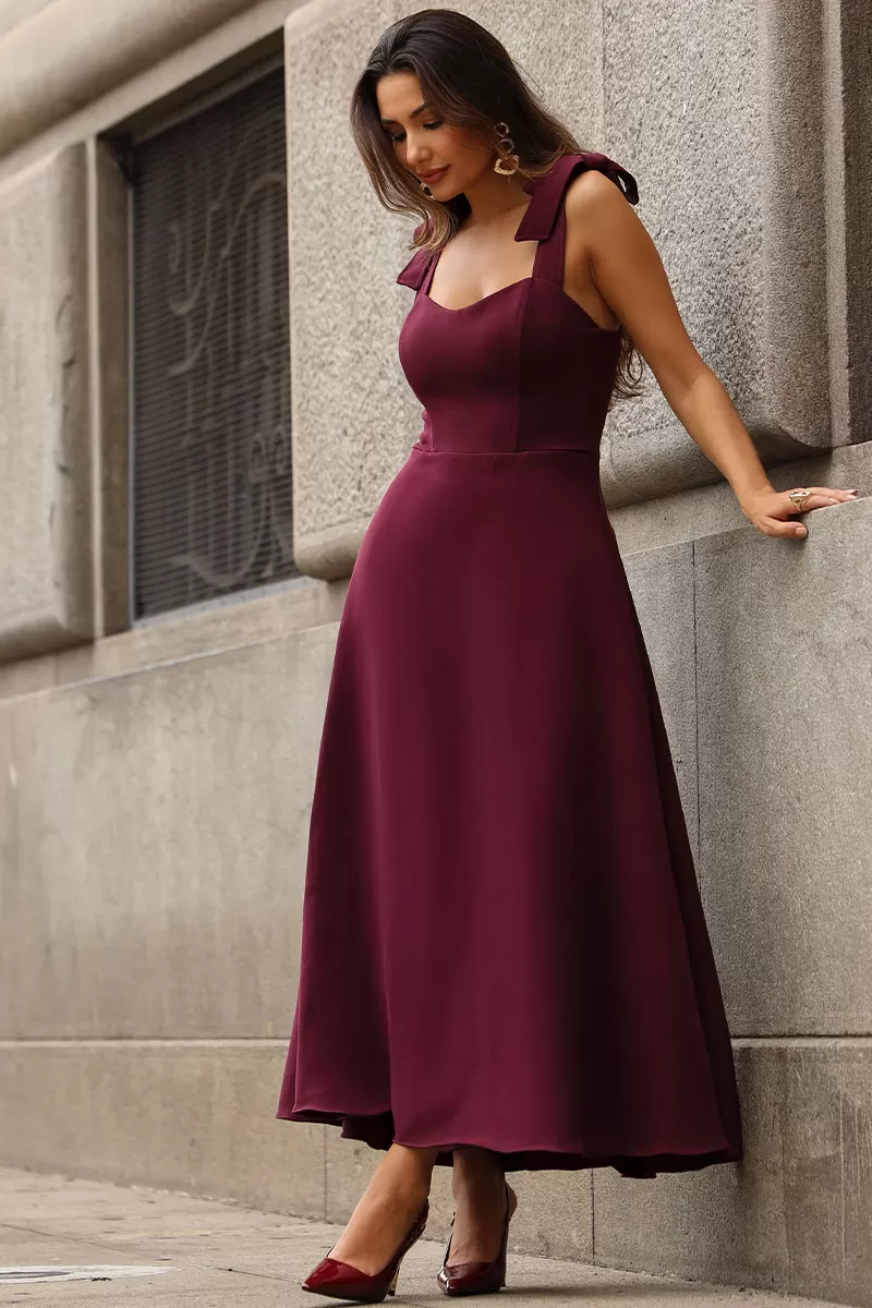 Miss Misses - Katia Dress with Straps and Bow with Wine Fin - 54421006