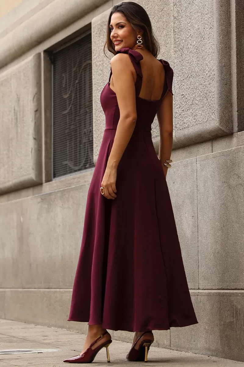 Miss Misses - Katia Dress with Straps and Bow with Wine Fin - 54421006
