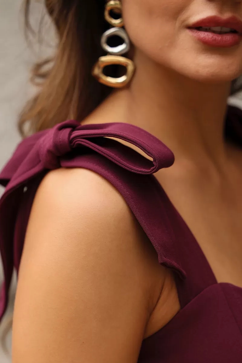 Miss Misses - Katia Dress with Straps and Bow with Wine Fin - 54421006