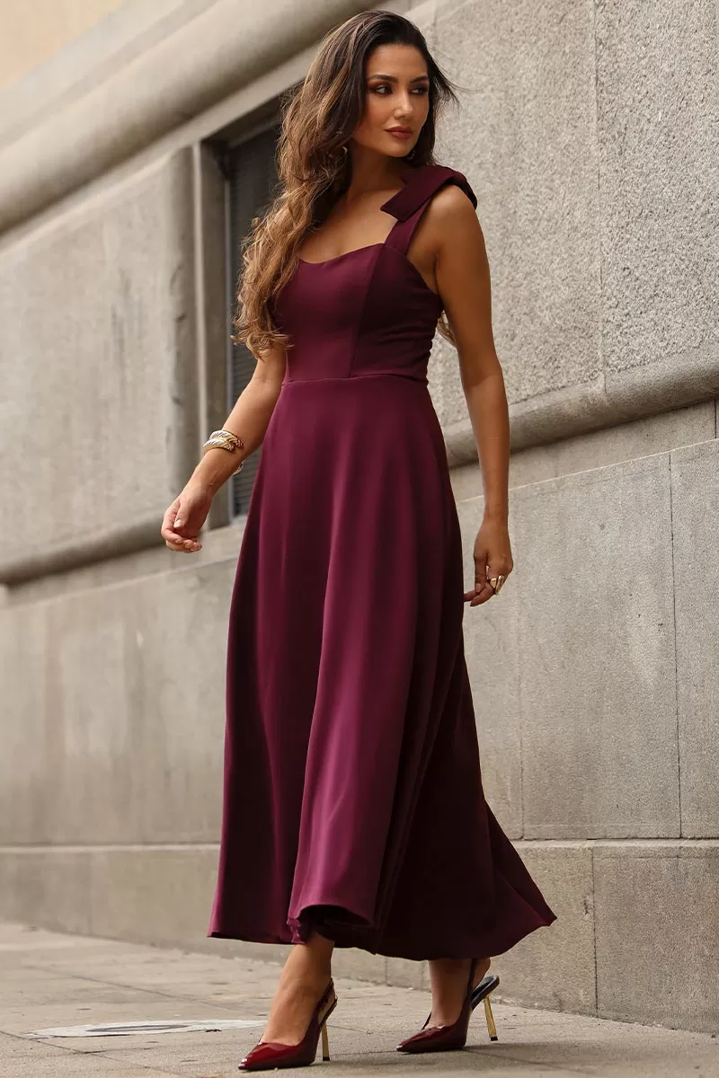 Miss Misses - Katia Dress with Straps and Bow with Wine Fin - 54421006