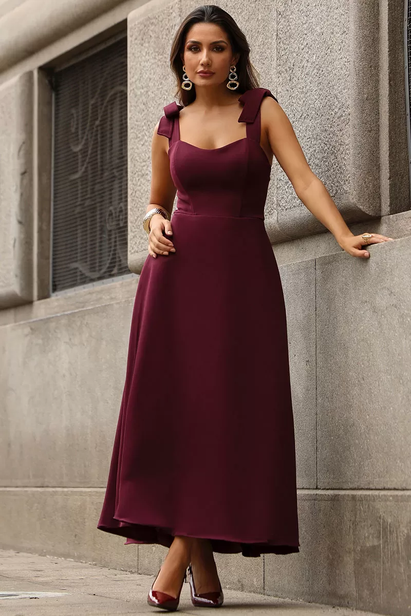 Miss Misses - Katia Dress with Straps and Bow with Wine Fin - 54421006