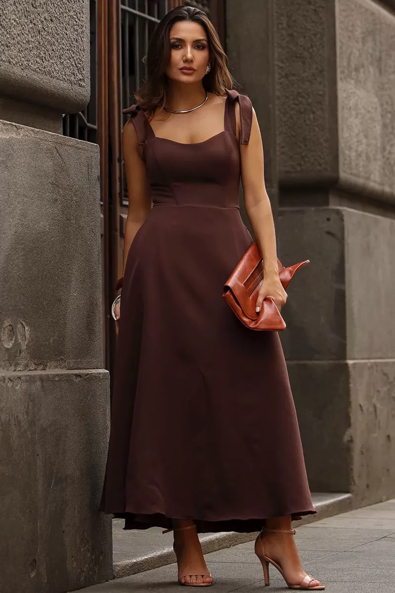 Miss Misses - Katia Dress with Straps and Bow and Brown Fin - 54421214