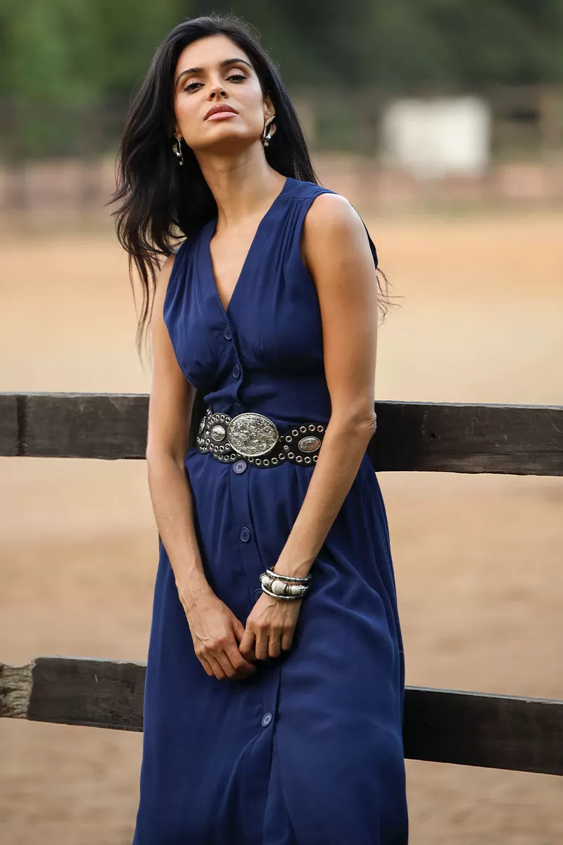 Miss Misses - Heide Dress Open Front With Buttons Navy - 54522004