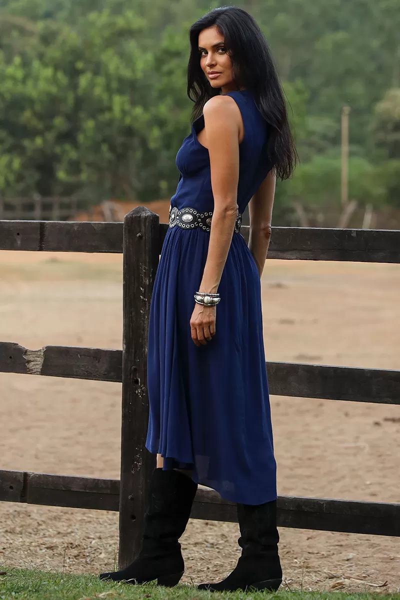 Miss Misses - Heide Dress Open Front With Buttons Navy - 54522004