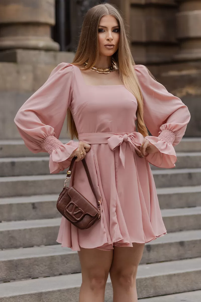 Miss Misses - Vestido Franciele Crepe Manga Longa E C/ Zíper Rosê - 54517031