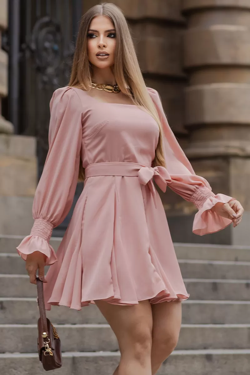 Miss Misses - Vestido Franciele Crepe Manga Longa E C/ Zíper Rosê - 54517031