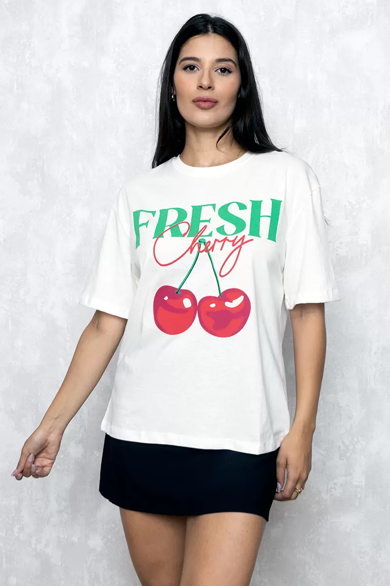 Dress Us - T-Shirt Estampada Fresh Cherry Off White - D0009