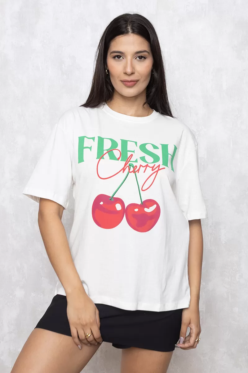 Dress Us - T-Shirt Estampada Fresh Cherry Off White - D0009