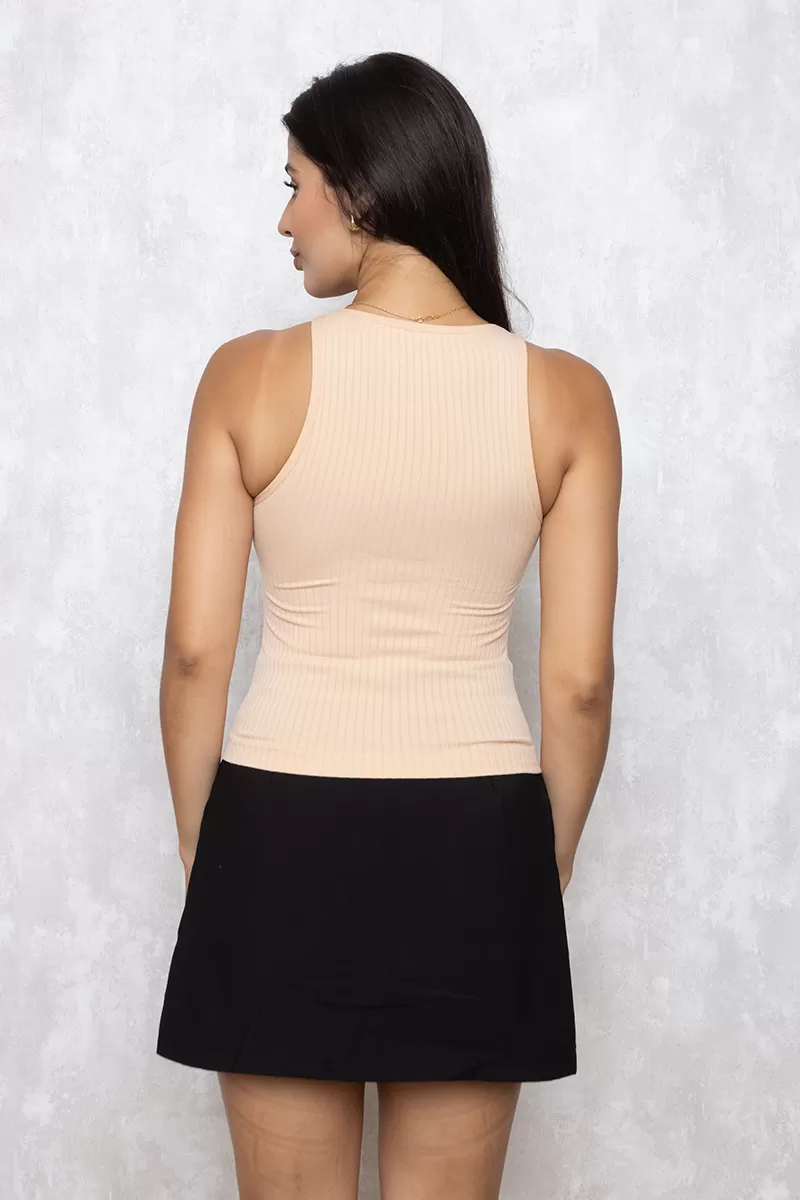 Dress Us - Basic Ribbed Beige Tank Shirt - 3531BBEGE