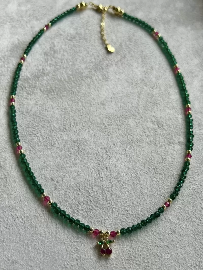 Mikabe - Colar Cereja Zircônia Verde e Pink - MK2023