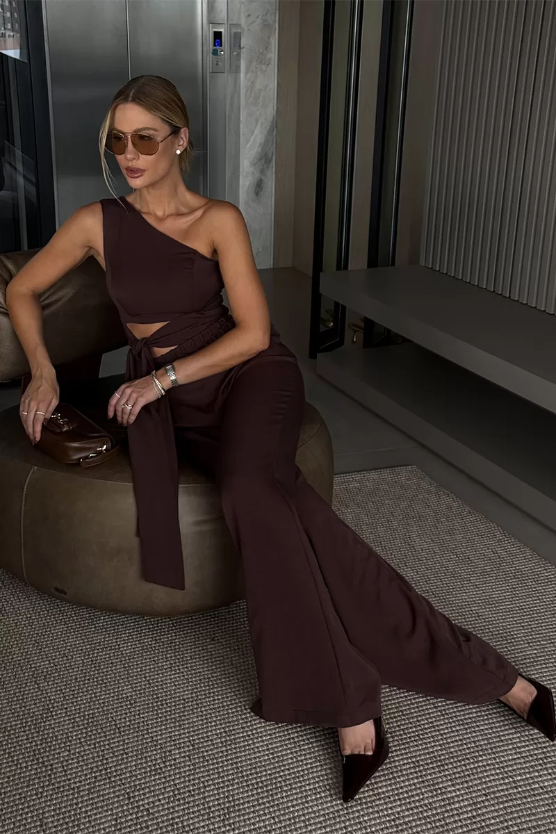 Dot Clothing - Katia Dot Clothing Brown Tie Detail Jumpsuit - 2636MARROM