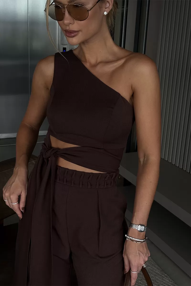 Dot Clothing - Katia Dot Clothing Brown Tie Detail Jumpsuit - 2636MARROM