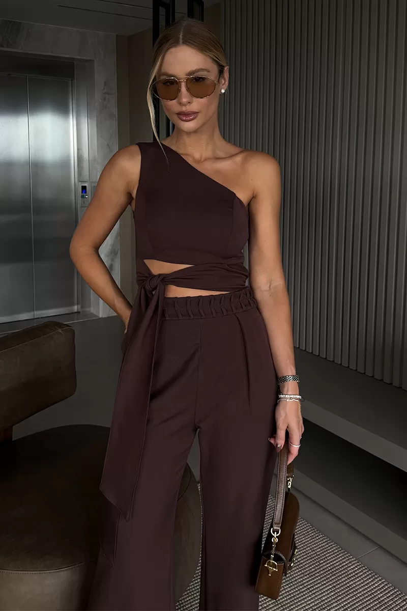 Dot Clothing - Katia Dot Clothing Brown Tie Detail Jumpsuit - 2636MARROM
