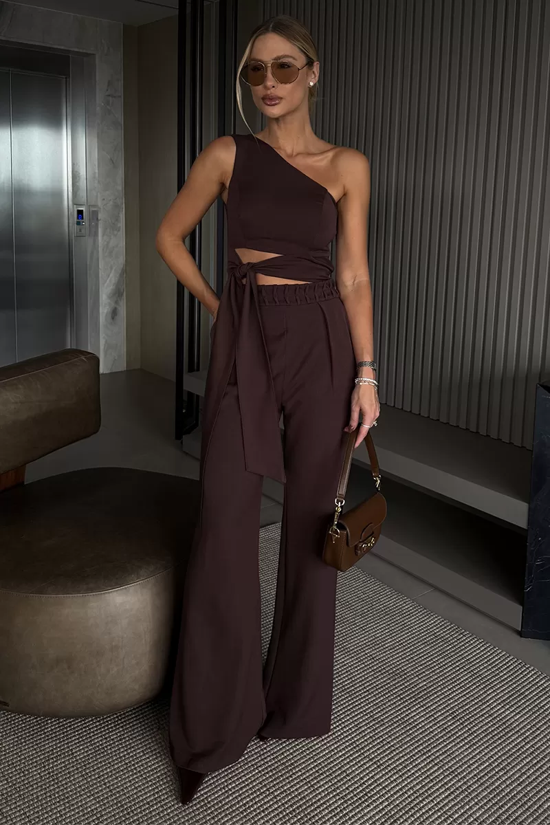 Dot Clothing - Katia Dot Clothing Brown Tie Detail Jumpsuit - 2636MARROM