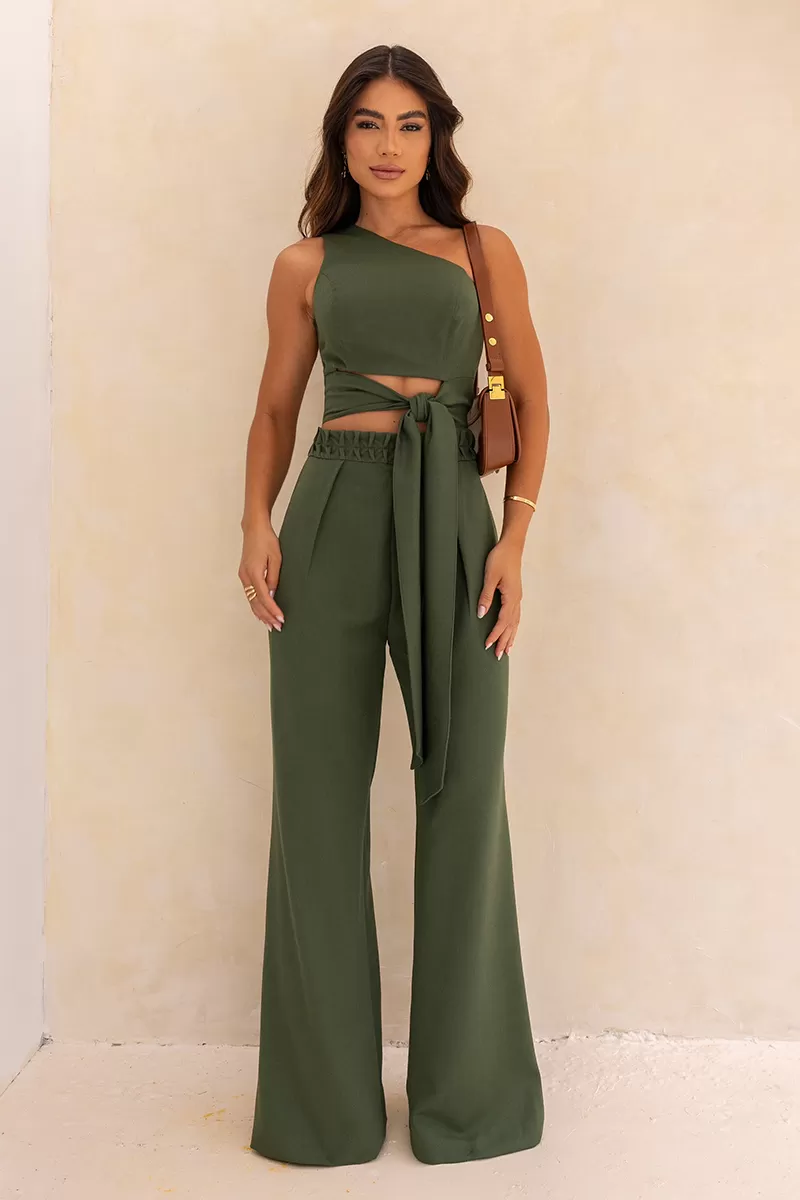 Dot Clothing - Katia Dot Clothing Green Tie Detail Jumpsuit - 2636VERDE
