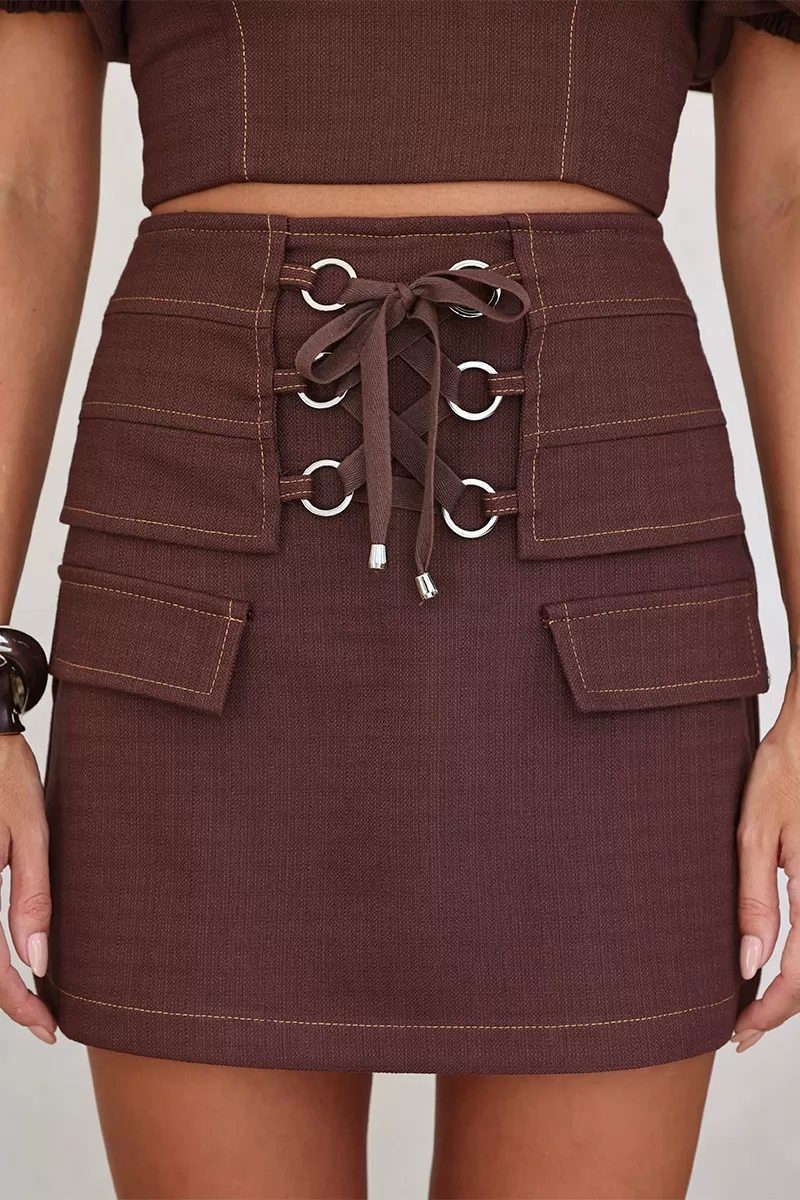 Dot Clothing - Sonia Dot Clothing Cropped and Shorts Brown Set - 2673MARROM