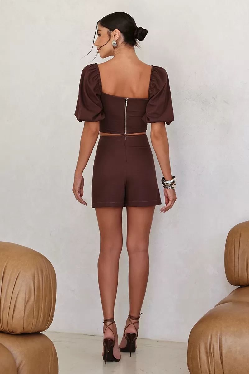 Dot Clothing - Sonia Dot Clothing Cropped and Shorts Brown Set - 2673MARROM