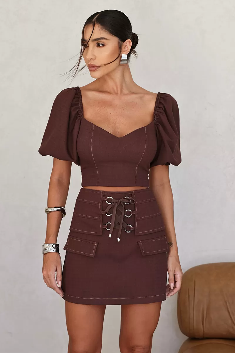Dot Clothing - Sonia Dot Clothing Cropped and Shorts Brown Set - 2673MARROM