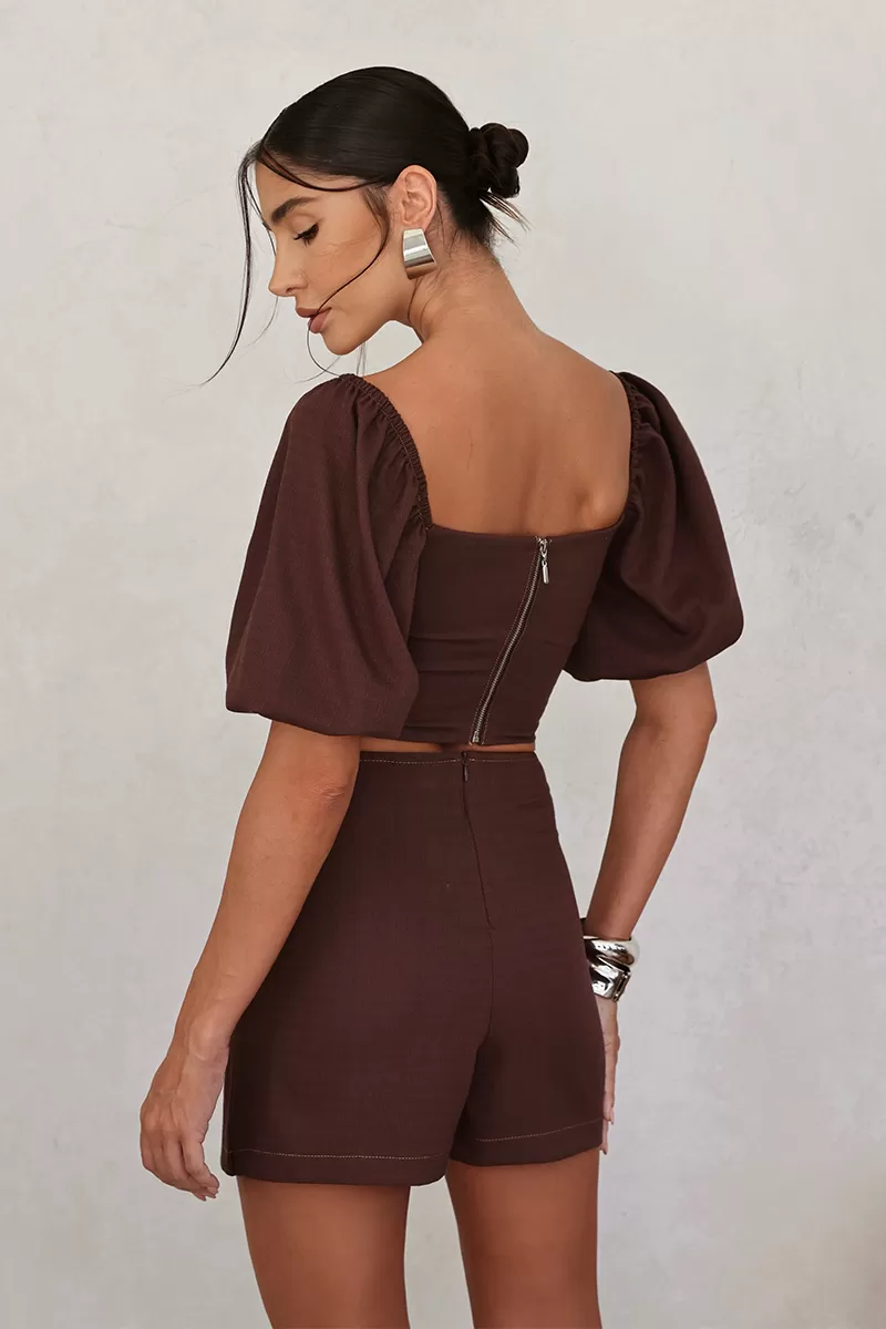 Dot Clothing - Sonia Dot Clothing Cropped and Shorts Brown Set - 2673MARROM