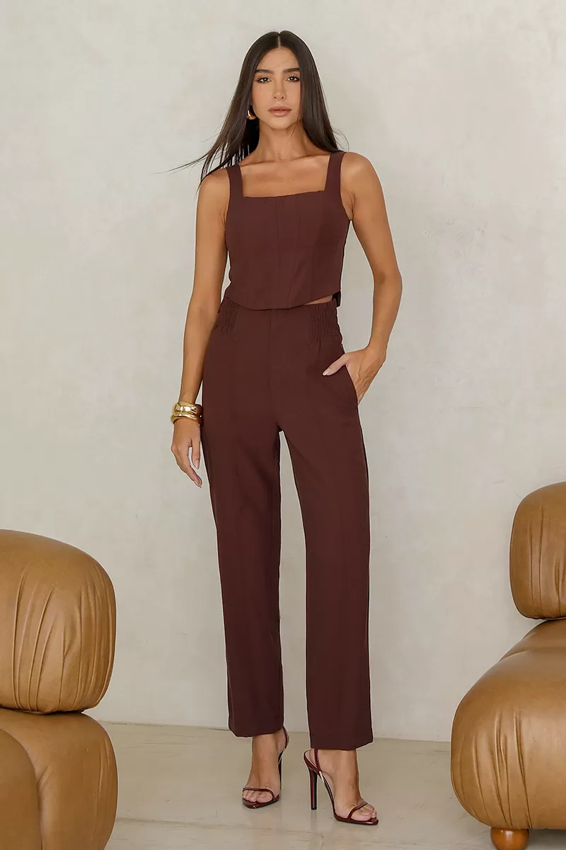 Dot Clothing - Maelli Dot Clothing Cropped and Pants Set Brown - 2664MARROM