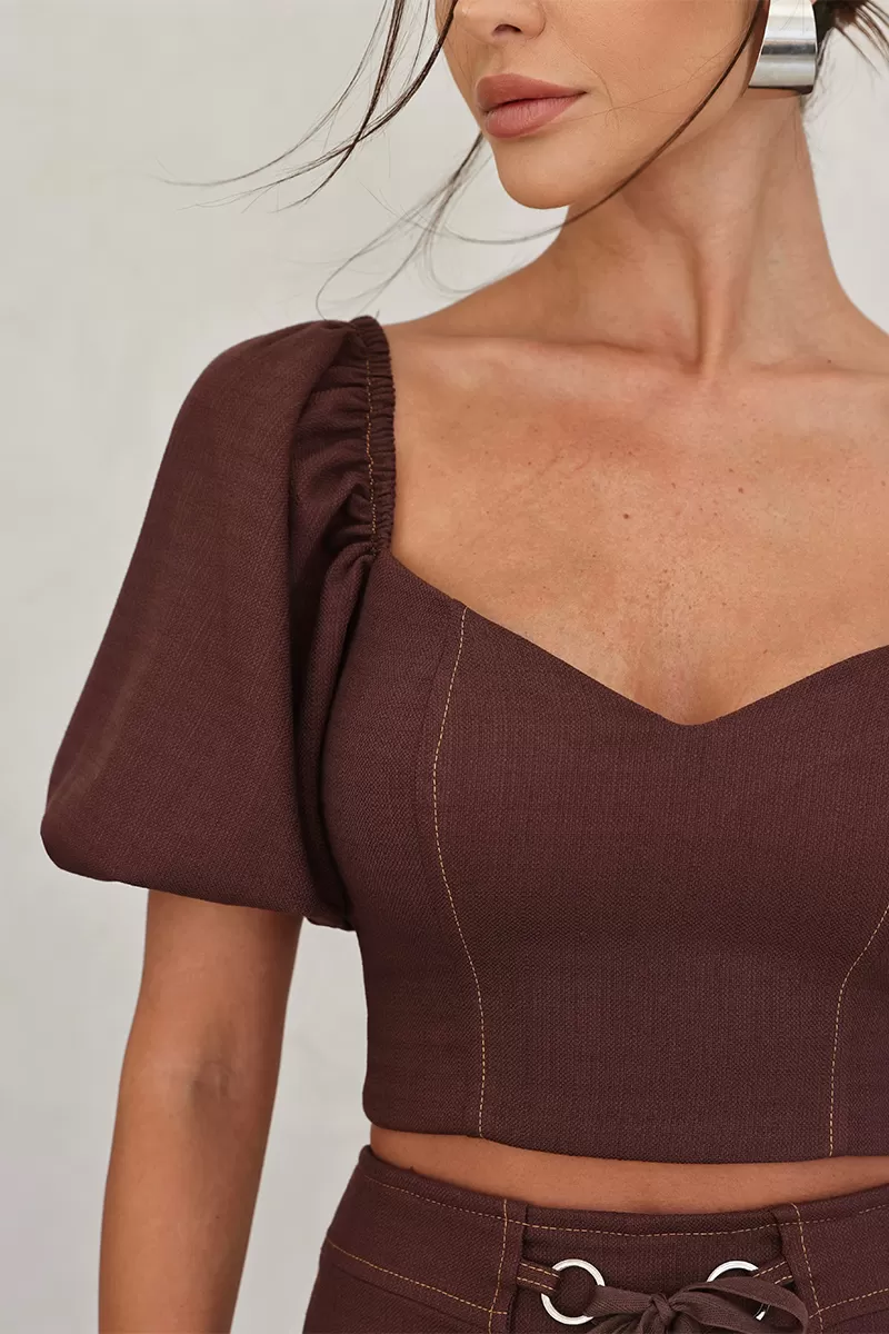 Dot Clothing - Maelli Dot Clothing Cropped and Pants Set Brown - 2664MARROM