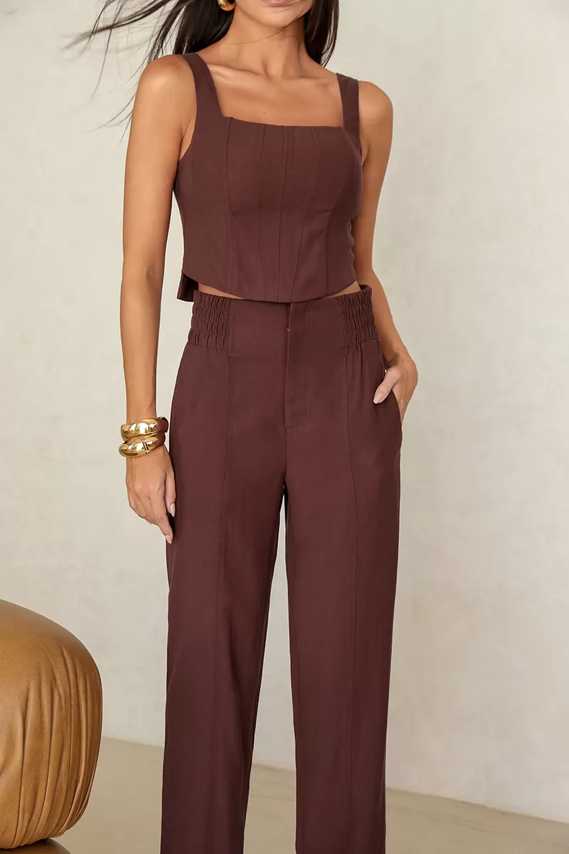 Dot Clothing - Maelli Dot Clothing Cropped and Pants Set Brown - 2664MARROM