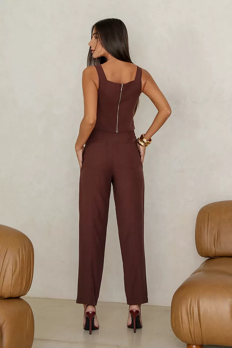Dot Clothing - Maelli Dot Clothing Cropped and Pants Set Brown - 2664MARROM