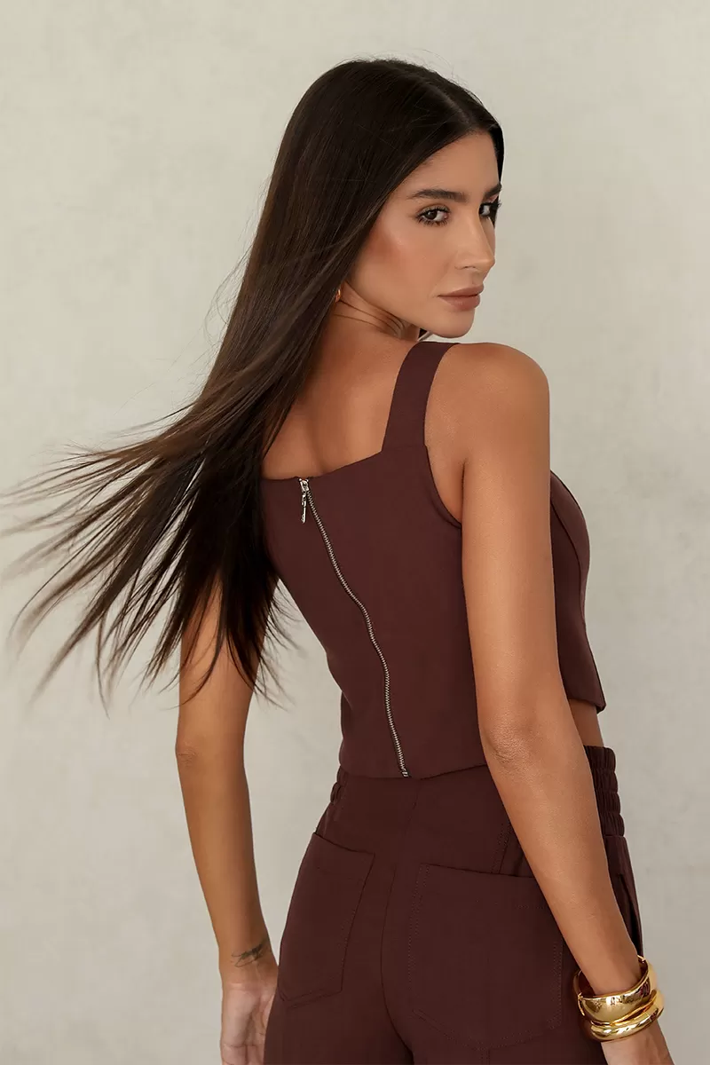 Dot Clothing - Maelli Dot Clothing Cropped and Pants Set Brown - 2664MARROM