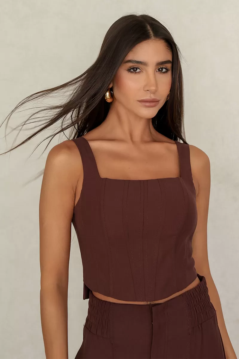 Dot Clothing - Maelli Dot Clothing Cropped and Pants Set Brown - 2664MARROM