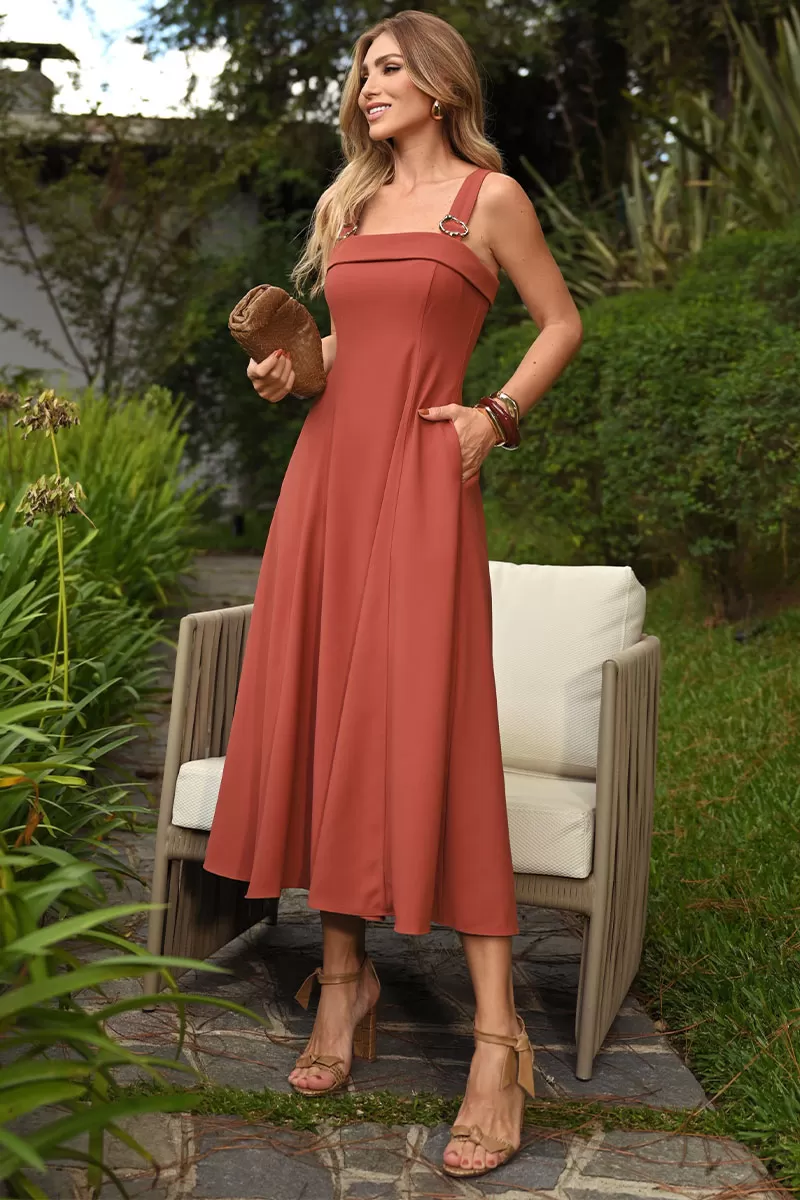 Miss Misses - Gisele Dress with Brown Metal Loop Detail - 54491214