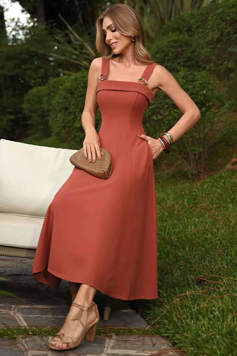 Miss Misses - Gisele Dress with Brown Metal Loop Detail - 54491214